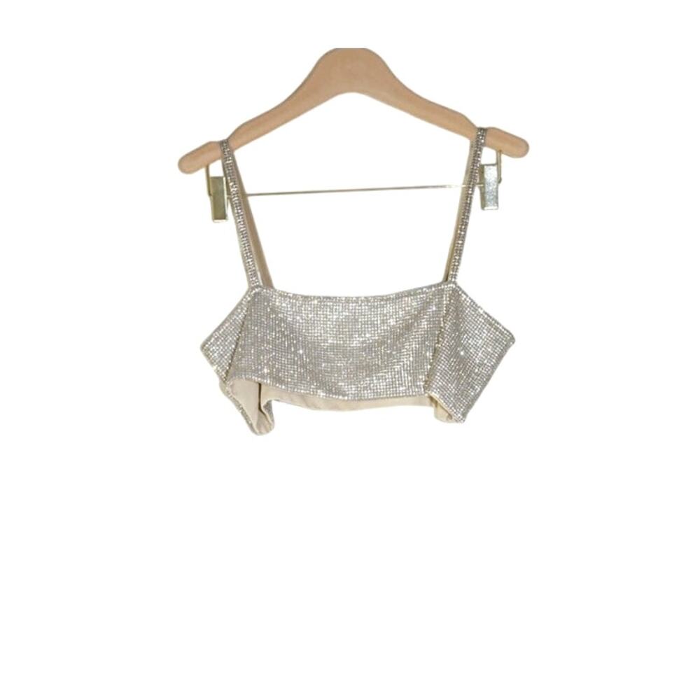 Nue - NWOT LouLou Crystal Sparkle Crop Top in Silver Rhinestone / Size XS